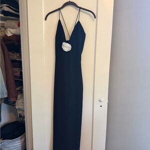 Elegant Black Evening Dress with White Floral Accent